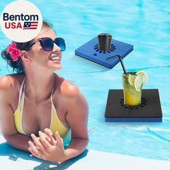 4 Pcs Foam Floating Drink Holder for Pool 9.5 Inch Blue and Black Refreshment Ta