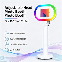 iPad Photo Booth Stand RGB Ring Light Adjustable Head Fit 10.2″-13″ iPad Party