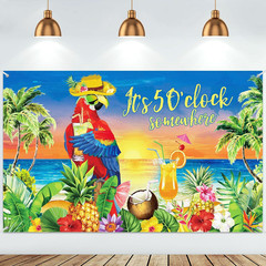 It’S 5 O’ Clock Somewhere Summer Backdrop Tropical Parrot Banner Beach Hawaii De