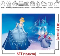 Cinderella Princess Birthday Party Supplies Party Backdrop Photo Background 5×3′