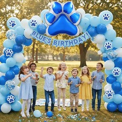 149pcs Paw Print Balloon Blue Arch Set Blue Birthday Party Balloon Set Includ…
