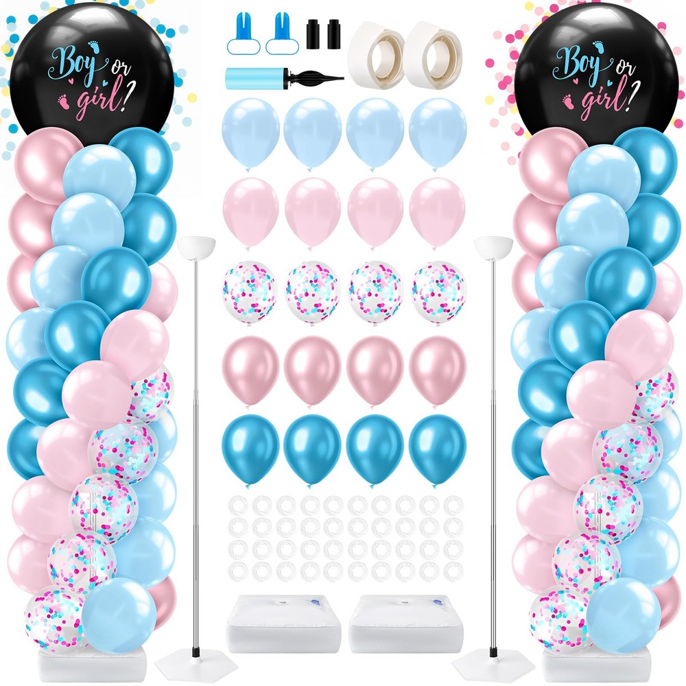 2 Sets Gender Reveal Balloon Column Stand Kit Jumbo Black Baby Boy or Girl Ba…