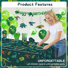 274 Pcs Dinosaur Birthday Decorations, Dinosaur Birthday Party Supplies with Ban