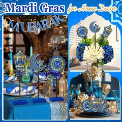 3 PCS Ramadan Table Decorations Wooden Eid Mubarak Signs Rustic Blue.Classic