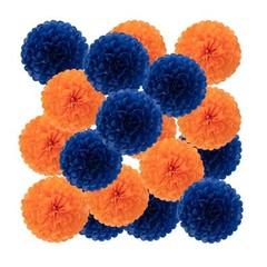18-Pack 10-inch Orange Navy Blue Tissue Paper Pom Poms Party Decorations