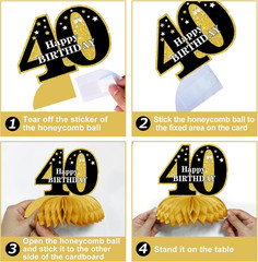 13PCS 40Th Birthday Decorations for Men Women, Black Gold Happy 40 Birthday Bann