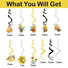 30PC Bee Theme Baby Shower Gender Reveal Birthday Party Decoration Hanging Swirl
