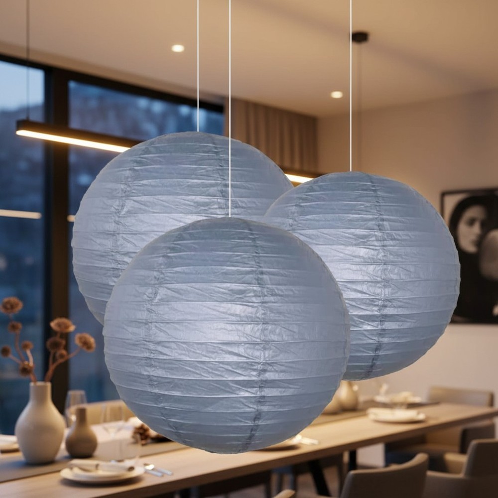 Eco-Friendly 3 Count Grey Paper Lanterns – 14″ Size for Indoor & Outdoor Use
