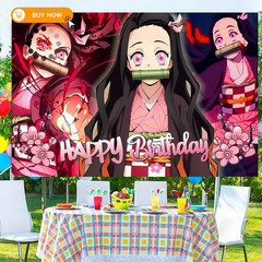 Birthday Nezuko Party Decorations, 5x3ft Demon Happy 5x3ft, Pink