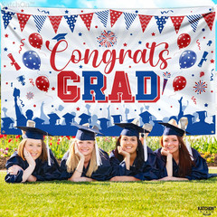 , Red and Blue Congratulations Banner, XtraLarge, 72×44 Inch, Graduation Backdro