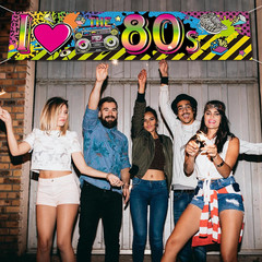 80s Themed Party Decorations Supplies I Love 80s Banner Backdrop, Retro Graffiti
