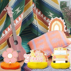 9 Pcs Groovy Hippie Boho Party Honeycomb Centerpieces Photo Booth Prop