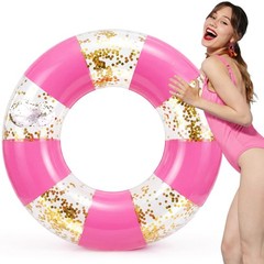 1 Pcs 48″ Giant Glitter Inflatable Swim Floats with Large Cup Holder Jumbo Pi…