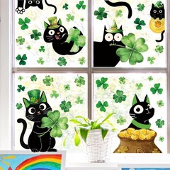 6 Sheets St. Patrick’ s Day Window Clings Window Decal Black Cat Green Shamrock