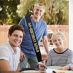 Gold Crown and Sash for 50TH Birthday King, Metal Birthday Party Decoration f…