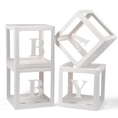 Baby Boxes with Letters, 4 Transparent Balloon for Gender Reveal White