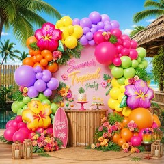 135Pcs Summer Tropical Balloon Arch Kit, Hot Pink Purple Orange Yellow Green …