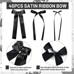 Black Bow Birthday Decorations, 3 Sizes | 45Pcs Black Ribbon Bow Wall Decor, DIY