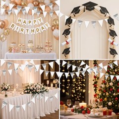 40M/130FT White Silver Glitter Triangle Pennant Banner Flag Metallic Bunting …