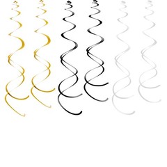 30 Pcs Black White Gold Hanging Swirls Party Streamer Spiral Decorations