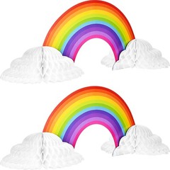 2 Pieces Rainbow Honeycomb Paper Centerpiece Rainbow Party Table Decoration C…