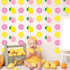 8pcs Lemon Party Hanging Garlands Pink and Yellow Lemon Birthday Party Decora…