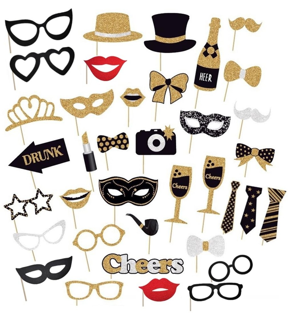 37 PCS Photo Booth Props Birthday Party Wedding Bridal Shower Graduation Decor