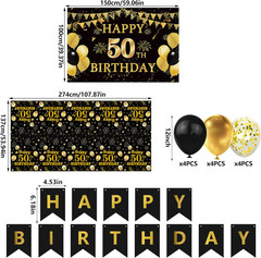 15 PCS Black Gold 50Th Birthday Party Decorations 50Th Happy Birthday Banner Bac