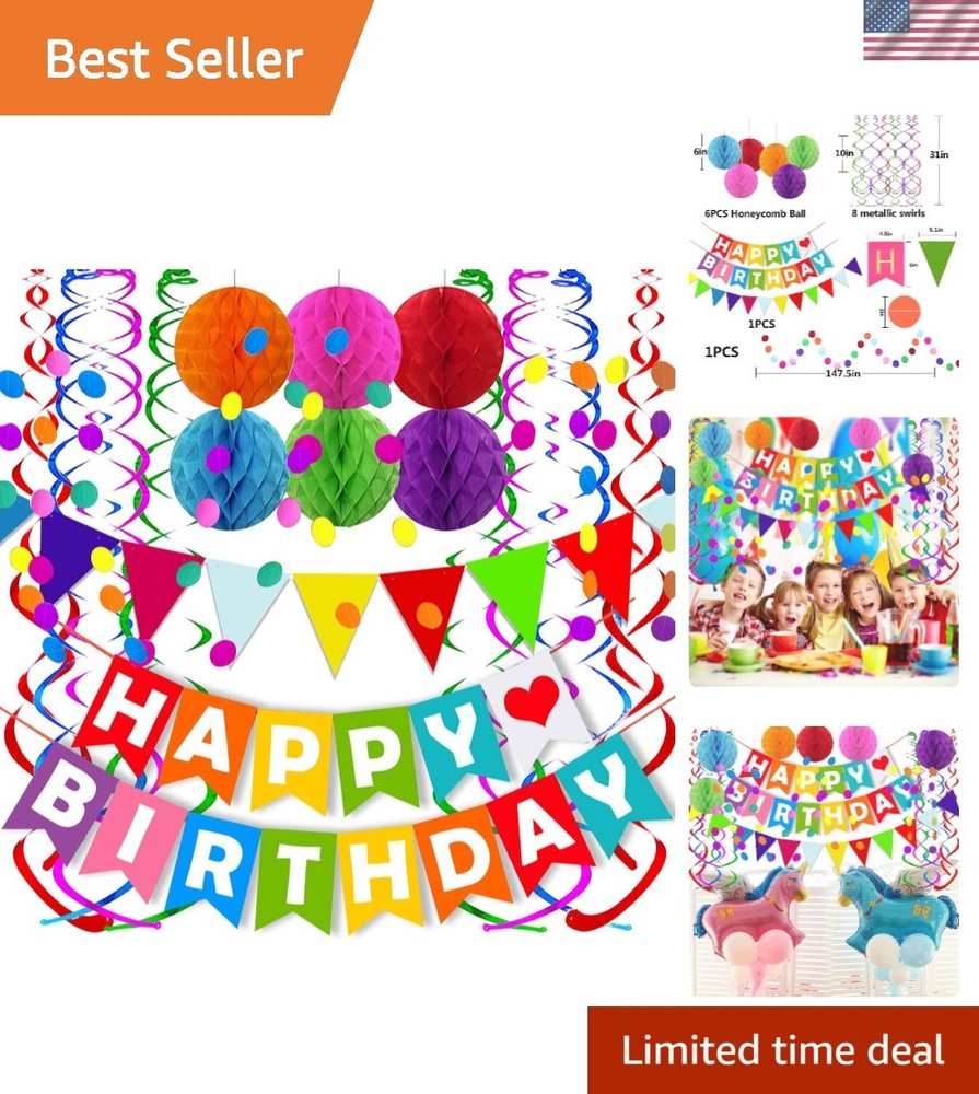Bright Party Decor Set: Hanging Garland, Confetti & Triangle Banners for Events