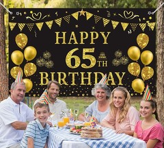 65th Birthday Backdrop Gold and Black 5.9 X 3.6 Fts Happy Birthday Party Deco…