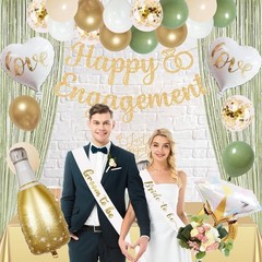 Elevate Your Engagement with Green Gold Party Decorations & Elegant Banner Set