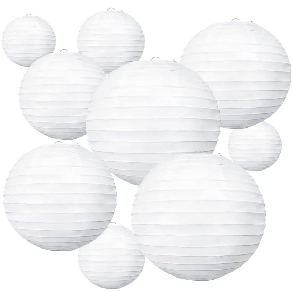 10Pcs White Paper Lanterns Decorative Chinese/Japanese Hanging Round Paper Lante
