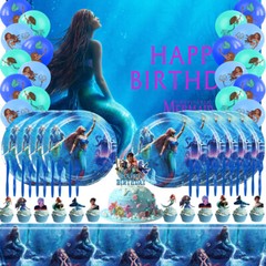 Ariel Princess Party Supplies Set Plates Balloons Banner Cake Toppers