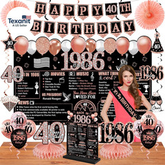 40Th Birthday Decorations for Women, 25PCS Black Rose Gold Happy 40Th Birthday B