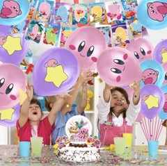 Kirby Star Allies Theme Birthday Party Decorate Set,Balloons Banner Cake Toppers