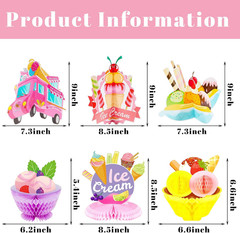 12 Pieces Ice Cream Party Decorations Ice Cream Centerpiece Honeycomb Sundae Top