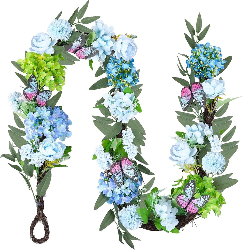 1Pcs Artificial Hydrangea Flower Garland, Faux Butterfly Floral Vine with