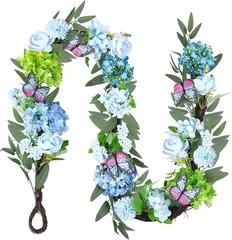 1Pcs Artificial Hydrangea Flower Garland, Faux Butterfly Floral Vine with