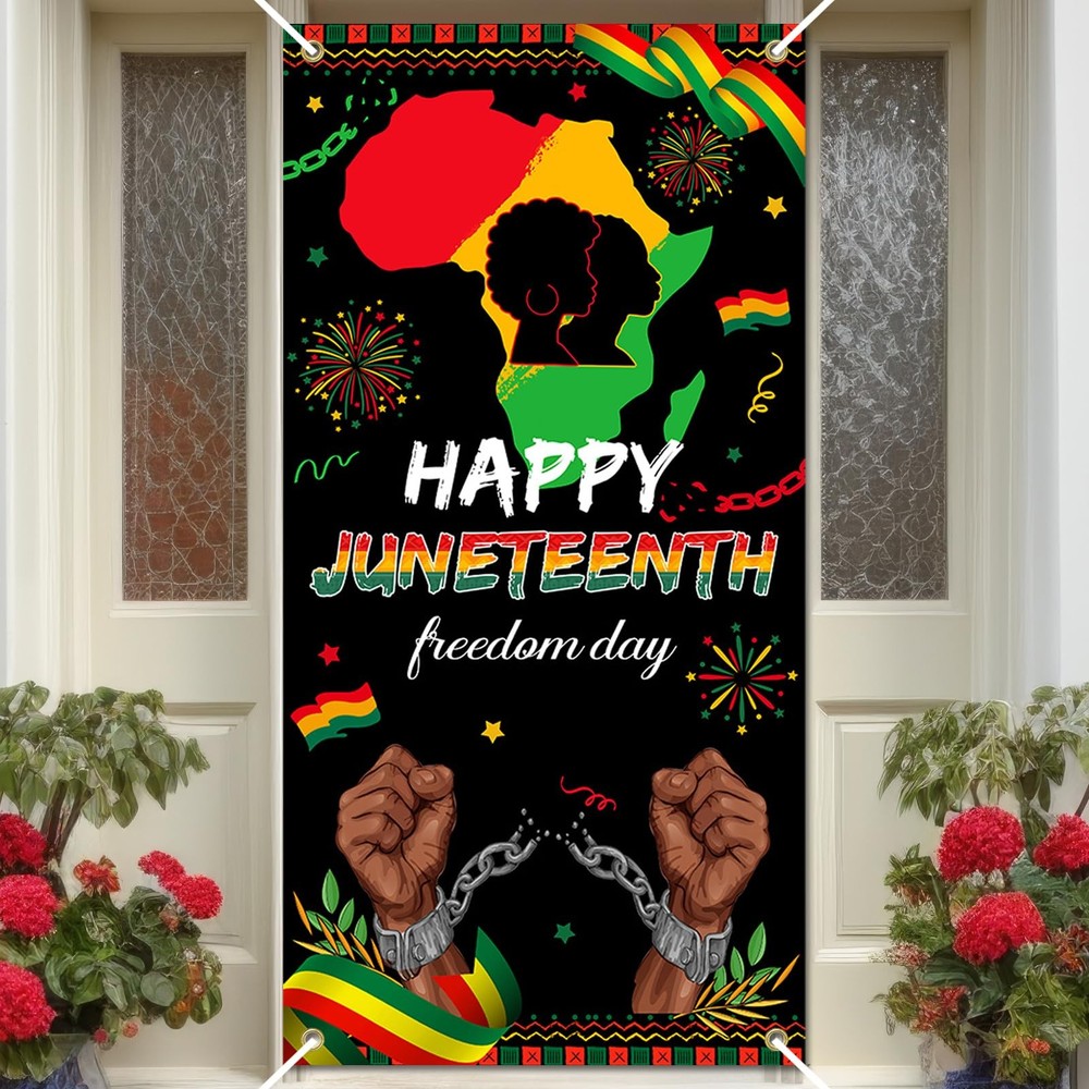 Juneteenth Decorations Happy Juneteenth Door Cover June 19th Freedom Day Banner
