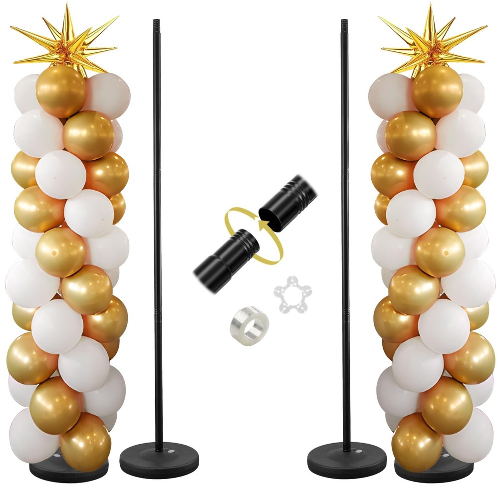 Balloon Stand – Set of 2, 56 Inch Height Adjustable Splicing Metal Pole Ballo…