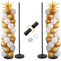 Balloon Stand – Set of 2, 56 Inch Height Adjustable Splicing Metal Pole Ballo…