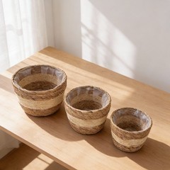 Lined Seagrass Wicker Basket Set 3 pcs 18cm 22cm 25cm for Indoor Outdoor Plants
