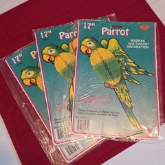 3 VTG Beistle Parrot Hanging Art Tissue Decoration Tropical Party 17″
