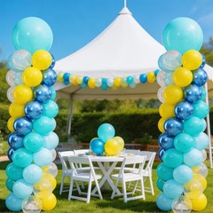 Blue and Yellow Balloon Column Kit Set of 2 with Balloons