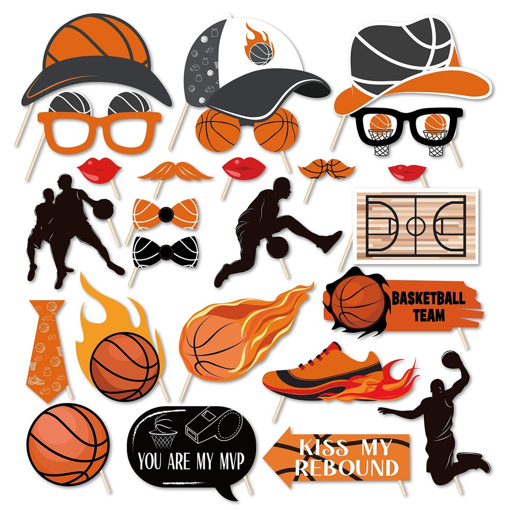 25 PCS Basketball Themed Photo Booth Props Sport Kit with Stick Birthday