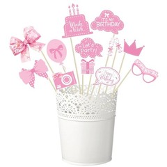 25pc Pink Bow Party Decorations Photo Booth Props Signs Set