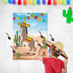 Pin the Tail on the Donkey Party Game, Mexican Donkey Party Supplies, Birthday P