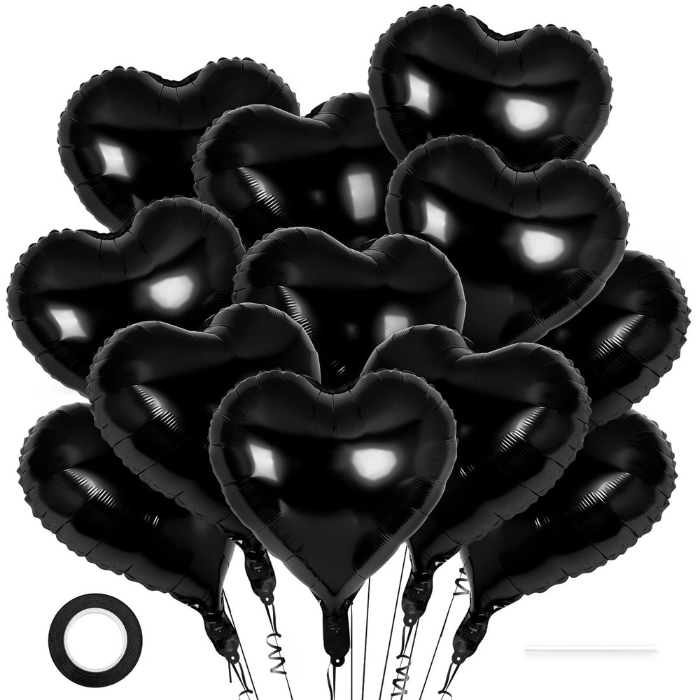 12 Pcs 18 Inch Black Heart Foil Balloons Love Valentine Party Decorations