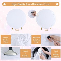 Gallety 7.2FT White Round Backdrop Cover with Size Adjuster & 4 Metal Clips,