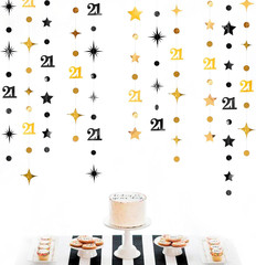 Black Gold 21St Birthday Decorations Number 21 Circle Dot Twinkle Star Garland H